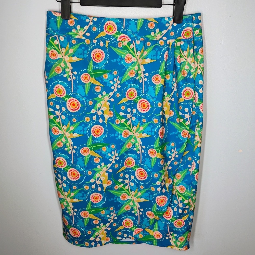 RipSkirt Hawaii Length 3 Midi Wrap Skirt Womens XS Blue Floral Pockets Quick Dry